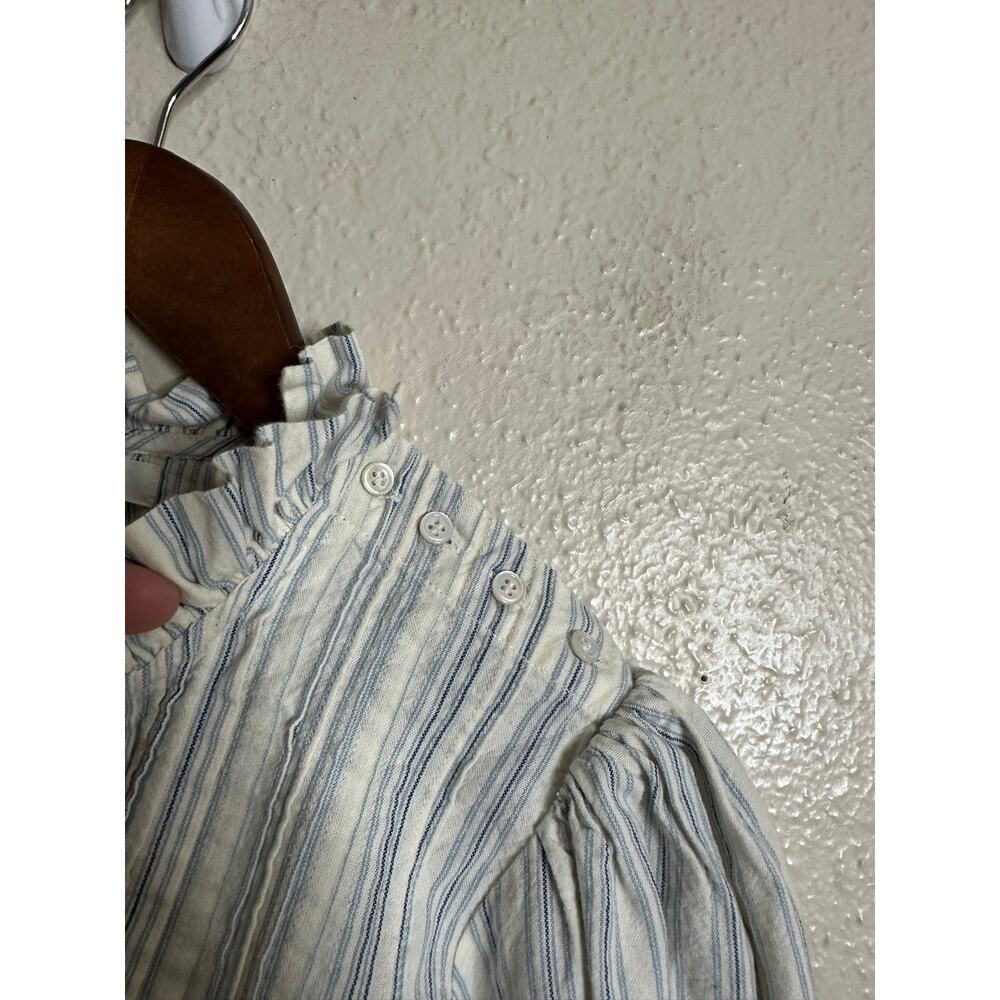 Doen Darien Top size L Blue Stripe Pintuck Puff Sleeve Blouse - Picture 7 of 10